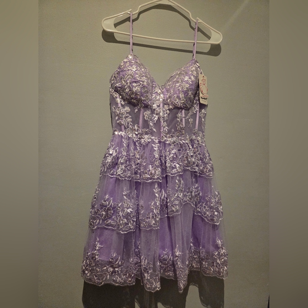 NWT ohmollydress Girls Teen Purple Lace Tiered Dress Girls Size 14 Or Womens XS